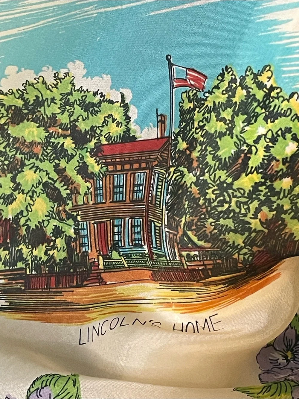 Rare Vintage 50s Souvenir Scarf Illinois Theme Abraham Lincoln 27 In Mint Cond